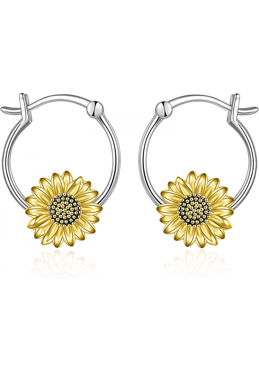 Flower Hoop Earrings 925 Sterling Silver Sunflower/Daisy Earrings Flower Jewelry for Women Girls Christmas Gifts $28.45 Hoop