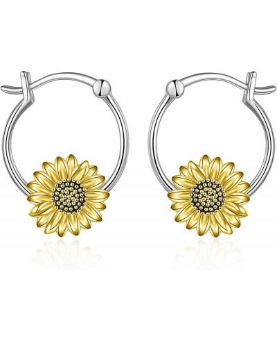 Flower Hoop Earrings 925 Sterling Silver Sunflower/Daisy Earrings Flower Jewelry for Women Girls Christmas Gifts $28.45 Hoop