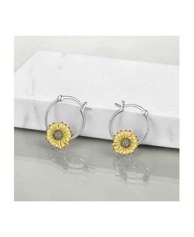 Flower Hoop Earrings 925 Sterling Silver Sunflower/Daisy Earrings Flower Jewelry for Women Girls Christmas Gifts $28.45 Hoop