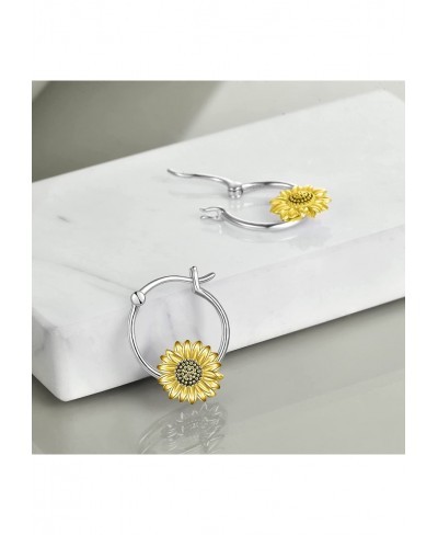 Flower Hoop Earrings 925 Sterling Silver Sunflower/Daisy Earrings Flower Jewelry for Women Girls Christmas Gifts $28.45 Hoop