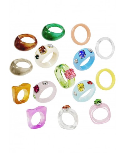 Resin Rings Retro Chunky Rings Trendy Acrylic Rings Fashion Stacking Rings Colorful Rhinestone Rings Vintage Candy Rings Cute...