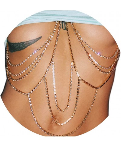 Rhinestone Layered Bocy Chains Gold Tassel Bar Harness Chain Sexy Bikini Body Accessories Jewelry for Women and Girls $18.98 ...