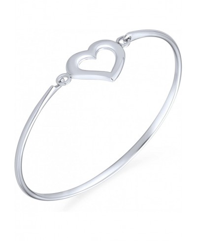 Delicate Open Heart Bangle Bracelet For Women For Girlfriend Shinny Polished 925 Sterling Silver $48.49 Bangle