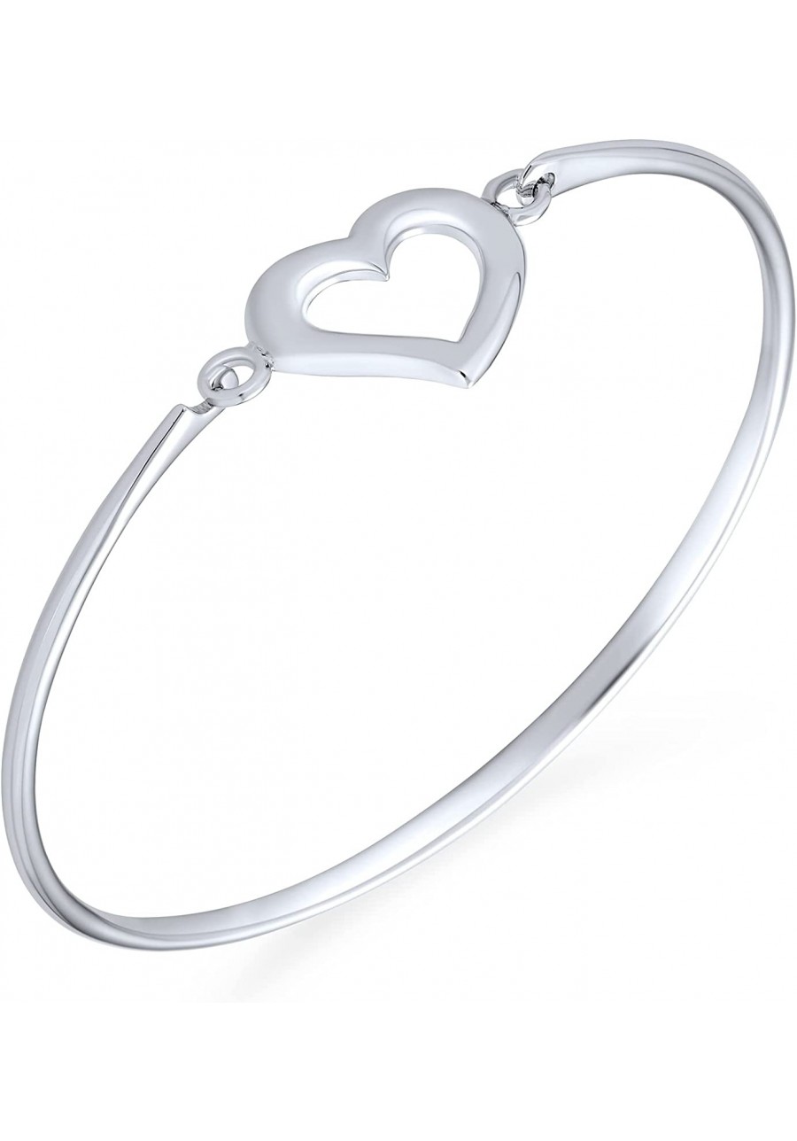 Delicate Open Heart Bangle Bracelet For Women For Girlfriend Shinny Polished 925 Sterling Silver $48.49 Bangle