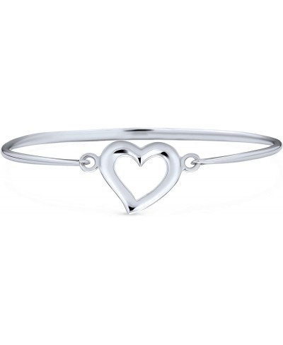 Delicate Open Heart Bangle Bracelet For Women For Girlfriend Shinny Polished 925 Sterling Silver $48.49 Bangle