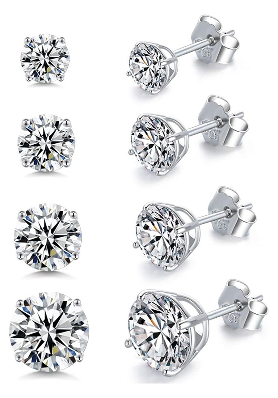 2-8mm Sterling Silver Cubic Zirconia Stud Earrings Set Hypoallergenic Tiny Round Ball 14K White Gold Plated Round Cut CZ Simu...