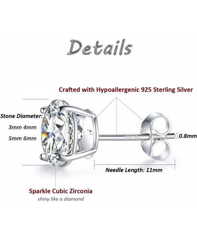 2-8mm Sterling Silver Cubic Zirconia Stud Earrings Set Hypoallergenic Tiny Round Ball 14K White Gold Plated Round Cut CZ Simu...