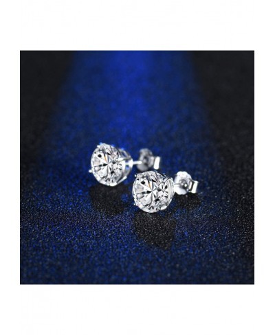 2-8mm Sterling Silver Cubic Zirconia Stud Earrings Set Hypoallergenic Tiny Round Ball 14K White Gold Plated Round Cut CZ Simu...