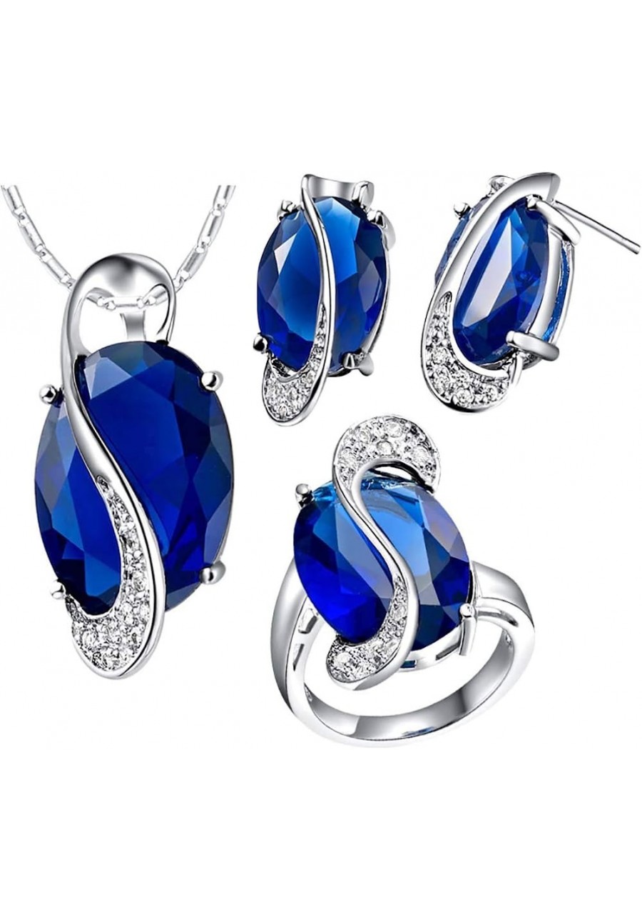 Women's Fashion Jewelry Set Rainbow Pattern Faux Topaz Pendant Necklace Earrings Finger Ring $6.78 Jewelry Sets