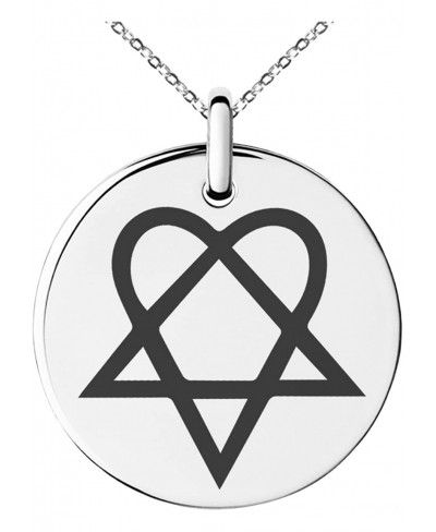 Stainless Steel Heartagram Symbol Small Medallion Circle Charm Pendant Necklace $13.67 Pendants & Coins