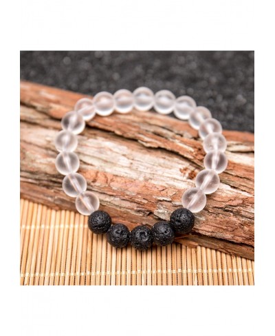 8mm Lava Rock Bracelet - Essential Oil Diffuser Stone Bead Bracelets for Women Stress Relief Aromatherapy(Matte Clear Quartz ...