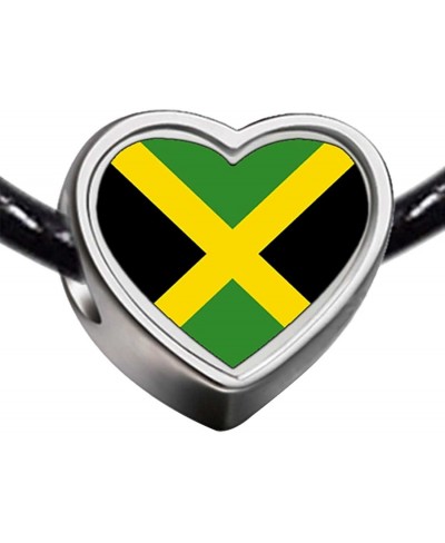 Silver Plated Jamaica Flag Photo Heart Charm Beads Bracelets European Bracelets $27.61 Charms & Charm Bracelets