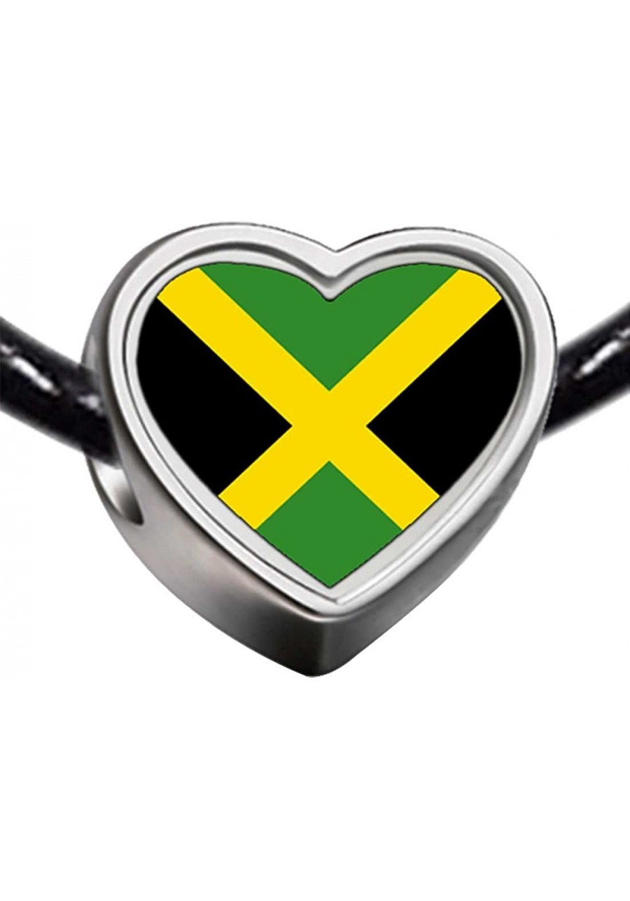 Silver Plated Jamaica Flag Photo Heart Charm Beads Bracelets European Bracelets $27.61 Charms & Charm Bracelets