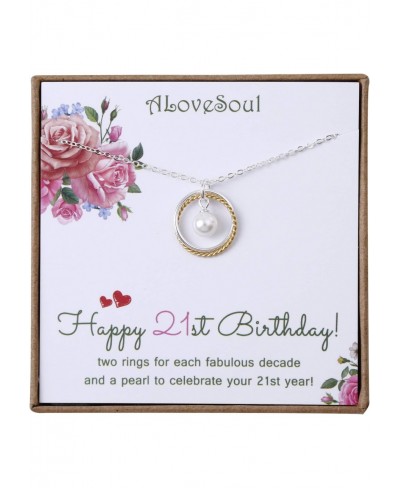 21st Birthday Gifts for Girls - Two Interlocking Infinity Circles with Single Pearl Sterling Silver Necklace Gifts for 21 Yea...