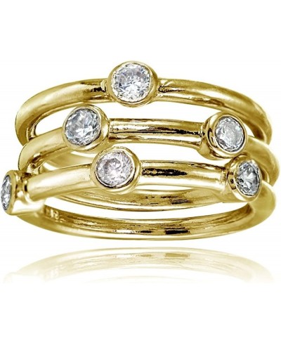 Yellow Gold Flashed Sterling Silver Cubic Zirconia Set of 3 Stackable Bezel-Set Band Rings Size 9 $36.93 Bands