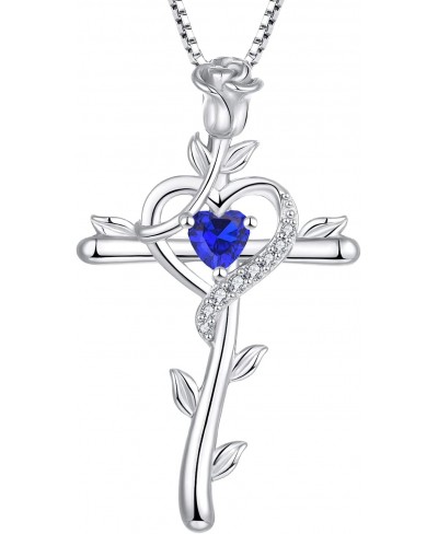 Rose Cross Necklace 925 Sterling Silver Heart Crucifix Pendant Birthstones Jewelry for Women $48.97 Pendant Necklaces