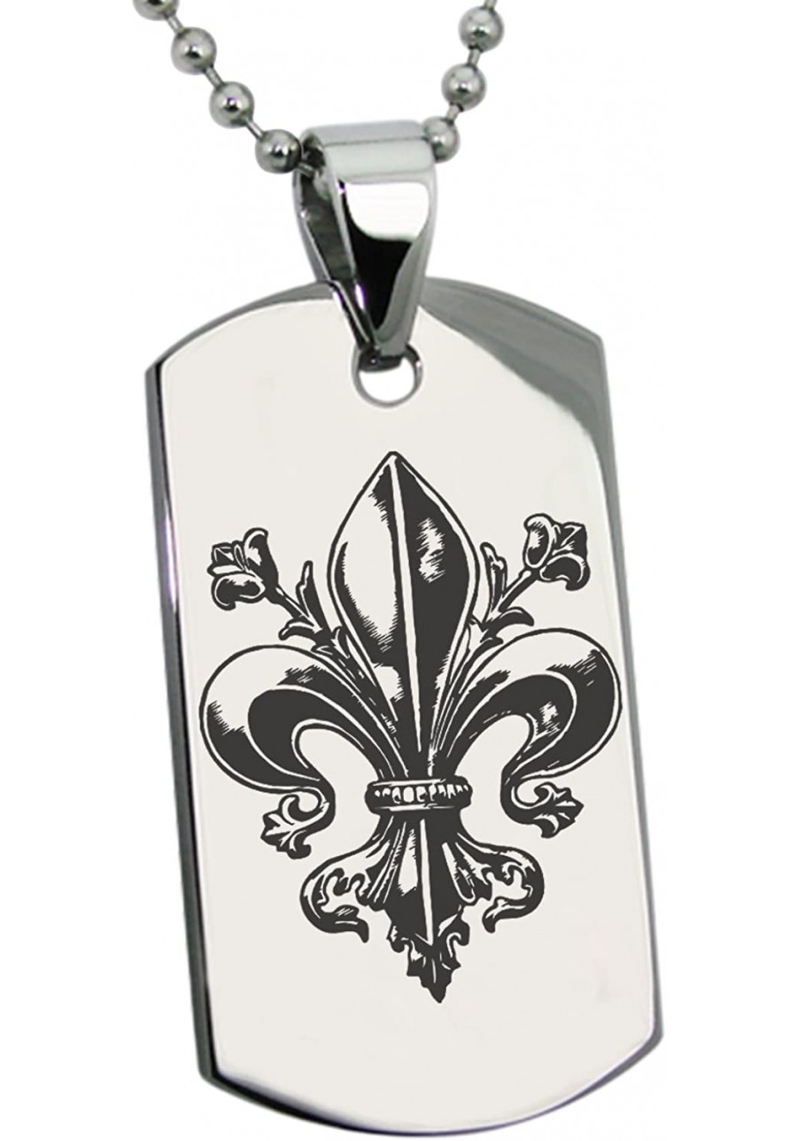 Stainless Steel Antique Fleur De Lis Symbol Dog Tag Pendant Necklace $23.09 Pendants & Coins