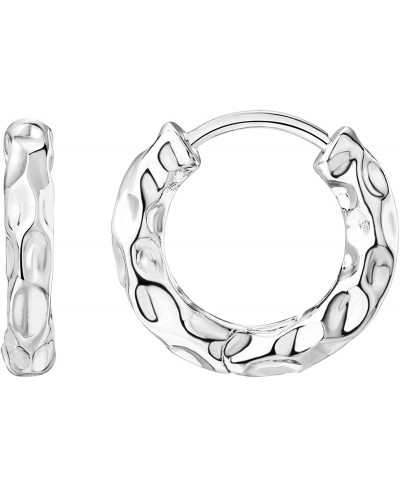 14K White Gold Plated 925 Sterling Silver Post Hammered Huggie Earrings Womens Hammered Hoops Chunky Gold Plated Hoops $13.89...