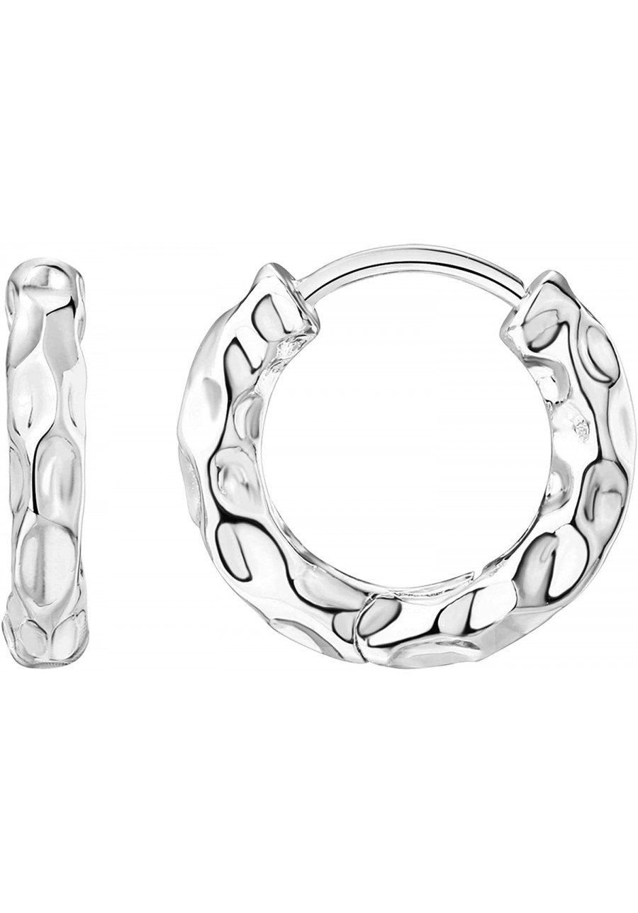 14K White Gold Plated 925 Sterling Silver Post Hammered Huggie Earrings Womens Hammered Hoops Chunky Gold Plated Hoops $13.89...