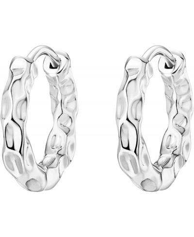 14K White Gold Plated 925 Sterling Silver Post Hammered Huggie Earrings Womens Hammered Hoops Chunky Gold Plated Hoops $13.89...