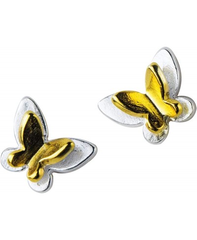 Real 925 Sterling Silver Two Tone Cute Butterfly Mini Tiny Stud Earrings for Women Girls Teens Cartilage Dainty Hypoallergeni...