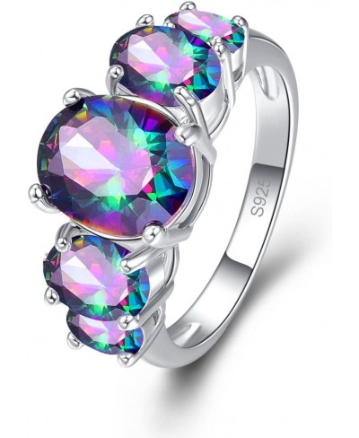 925 Silver Plated Ring Brilliant Oval Cut Rainbow & Purple Topaz Wedding Engagement Ring for Women Size 12 $8.42 Engagement R...