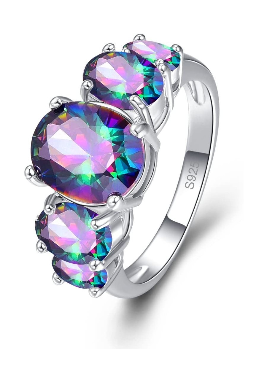 925 Silver Plated Ring Brilliant Oval Cut Rainbow & Purple Topaz Wedding Engagement Ring for Women Size 12 $8.42 Engagement R...