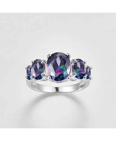 925 Silver Plated Ring Brilliant Oval Cut Rainbow & Purple Topaz Wedding Engagement Ring for Women Size 12 $8.42 Engagement R...