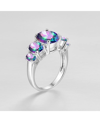 925 Silver Plated Ring Brilliant Oval Cut Rainbow & Purple Topaz Wedding Engagement Ring for Women Size 12 $8.42 Engagement R...