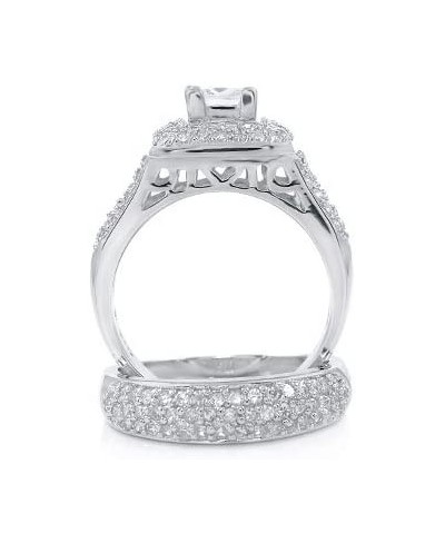 Sterling Silver Cubic Zirconia CZ Victorian Wedding Engagement Ring Set Sz 6 $33.26 Engagement Rings