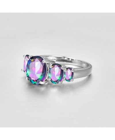 925 Silver Plated Ring Brilliant Oval Cut Rainbow & Purple Topaz Wedding Engagement Ring for Women Size 12 $8.42 Engagement R...