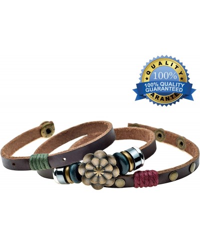 Multilayer Leather Personality Hematite Lucky Lotus Flower Snap Button Wrap Bracelet $22.33 Wrap