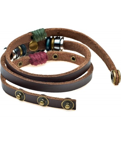 Multilayer Leather Personality Hematite Lucky Lotus Flower Snap Button Wrap Bracelet $22.33 Wrap