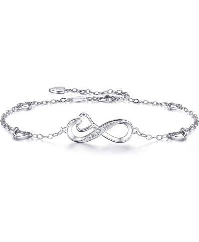 Women 925 Sterling Silver Ankle Bracelet Infinity Love Heart Diamond Adjustable Bracelet Teens Girls Women Jewelry Gifts $39....