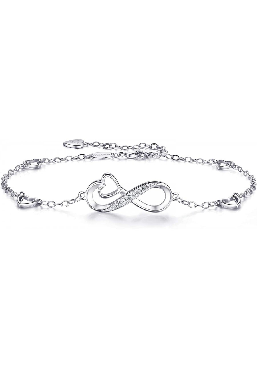 Women 925 Sterling Silver Ankle Bracelet Infinity Love Heart Diamond Adjustable Bracelet Teens Girls Women Jewelry Gifts $39....