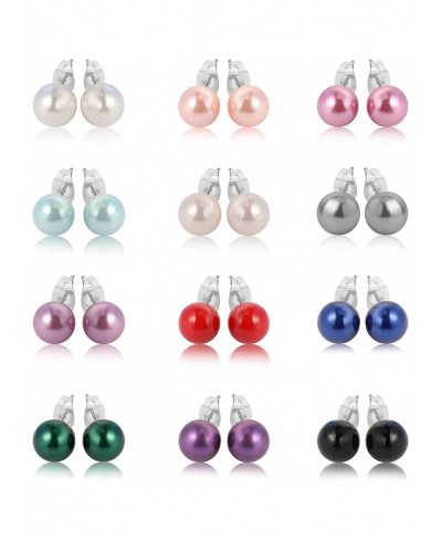 12 Pairs Pearl Earrings Studs for Women Girls Kids Stainless Steel Hypoallergenic Starter Gift Set $18.68 Ball