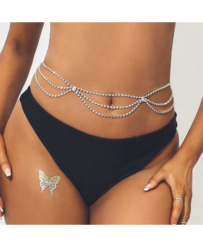 Silver Crystal Waist Chain Rhinestone Layered Belly Waist Body Chain Summer Beach Bikini Chains Party Club Rave Body Accessor...