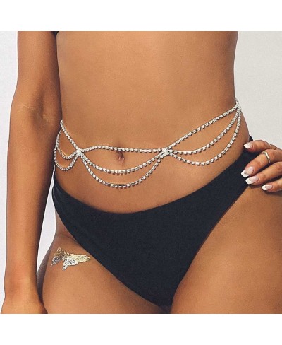 Silver Crystal Waist Chain Rhinestone Layered Belly Waist Body Chain Summer Beach Bikini Chains Party Club Rave Body Accessor...