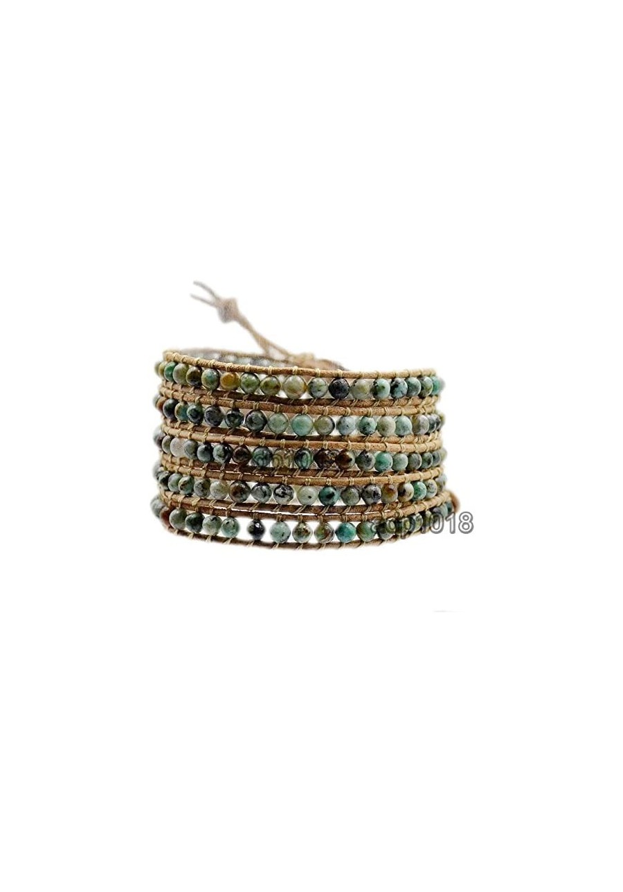 Hot Hand Made Natural Gemstones Beads Genuine Leather Wrap Bracelet (5 Wraps African Turquoise) $11.65 Wrap