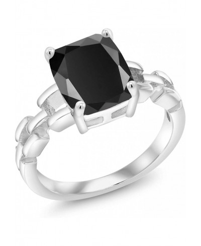 925 Sterling Silver Black Onyx Link Style Solitaire Women Engagement Ring (2.73 Cttw Cushion Cut 10X8MM Gemstone Birthstone A...