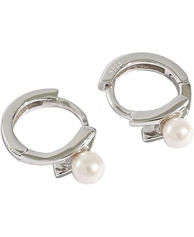 Tiny Pearl Small Hoop Sterling Silver Earrings for Women Teen Girls Mini Cartilage Huggie Sleeper Hoops Imitation White Pearl...