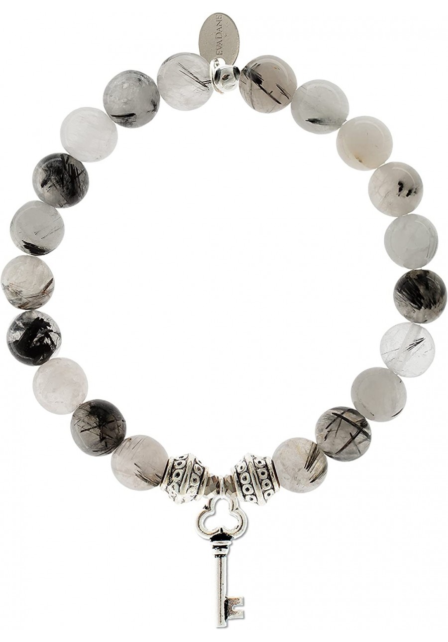 Natural Black Rutilated Quartz Gemstone Tibetan Bead Key Charm Stretch Bracelet $59.90 Strand