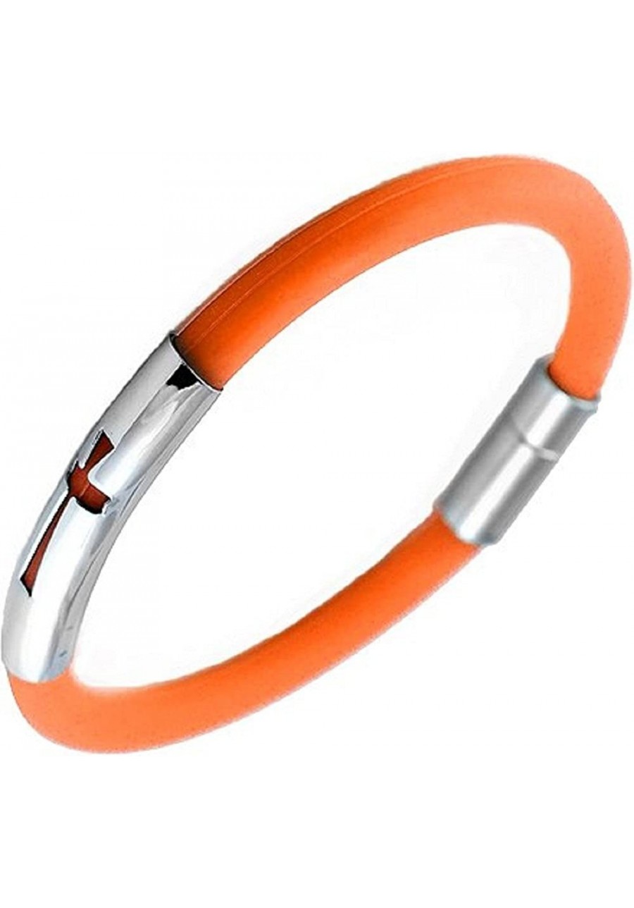 Stainless Steel Women Rubber Bracelet - Orange Color Christian & Catholic Relig Bangle - Fashionable Romantic Wristlet Jewell...