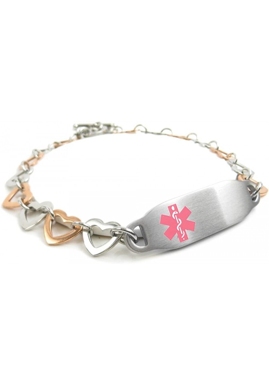 Pre-Engraved & Customizable Fibromyalgia Toggle Medical ID Bracelet Steel Hearts Pink $45.25 Identification