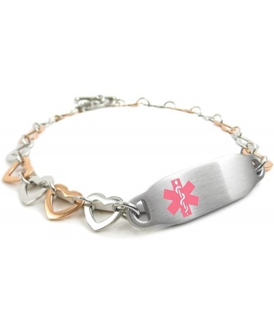 Pre-Engraved & Customizable Fibromyalgia Toggle Medical ID Bracelet Steel Hearts Pink $45.25 Identification