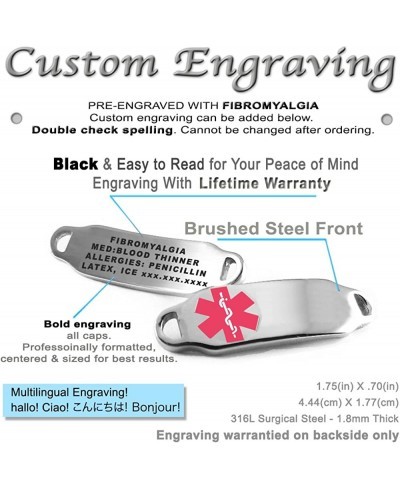 Pre-Engraved & Customizable Fibromyalgia Toggle Medical ID Bracelet Steel Hearts Pink $45.25 Identification