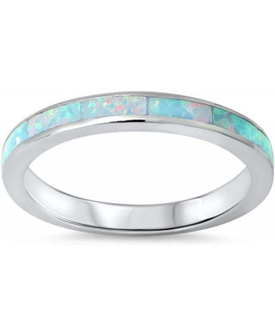 .925 Sterling Silver Womens Created Opal Eternity Wedding Stackable Band Ring Sizes 4-12 Colors $21.68 Wedding Bands