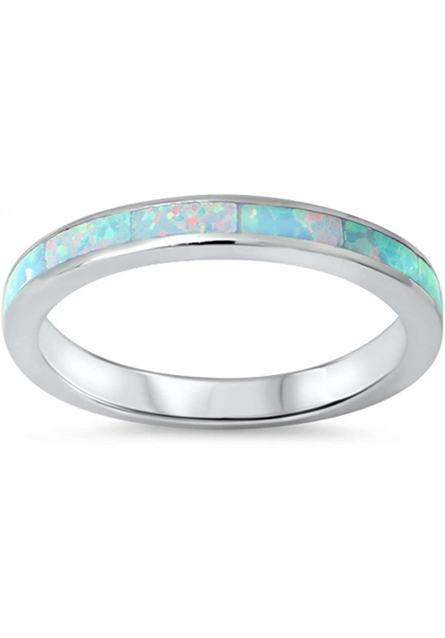 .925 Sterling Silver Womens Created Opal Eternity Wedding Stackable Band Ring Sizes 4-12 Colors $21.68 Wedding Bands