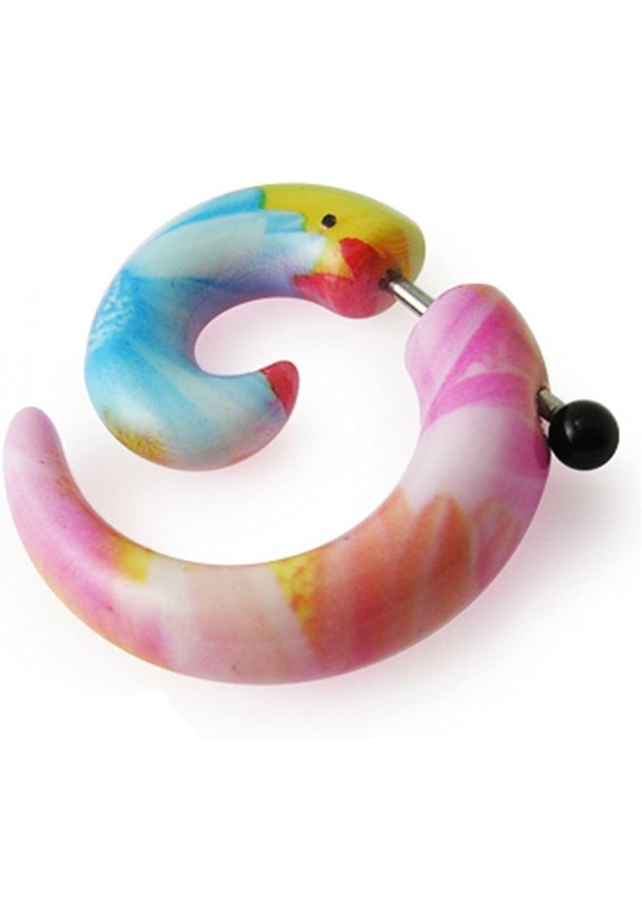 Colorful Pink Flowers UV Acrylic Spiral with 16 Gauge Surgical Steel Fake Ear Plug - $8.45 Faux Body Piercing Jewelry