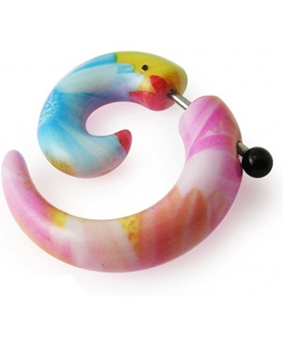 Colorful Pink Flowers UV Acrylic Spiral with 16 Gauge Surgical Steel Fake Ear Plug - $8.45 Faux Body Piercing Jewelry